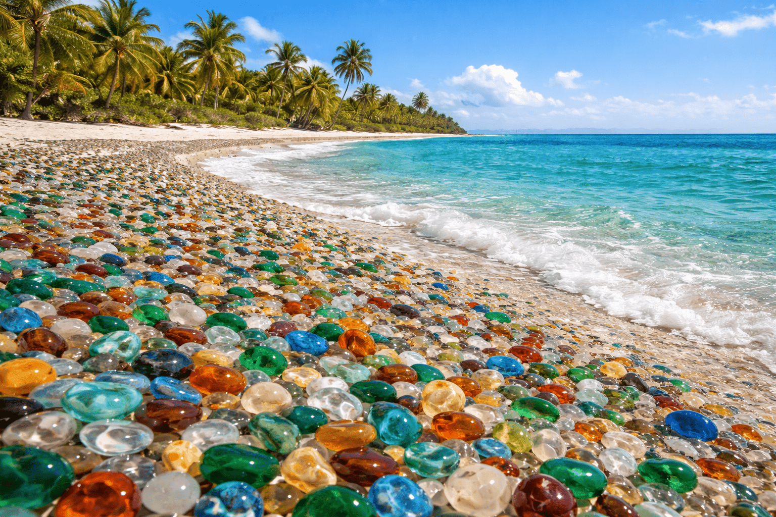 A glossy, colorful beach-style image that fits the Glass Pebble Beach Florida theme