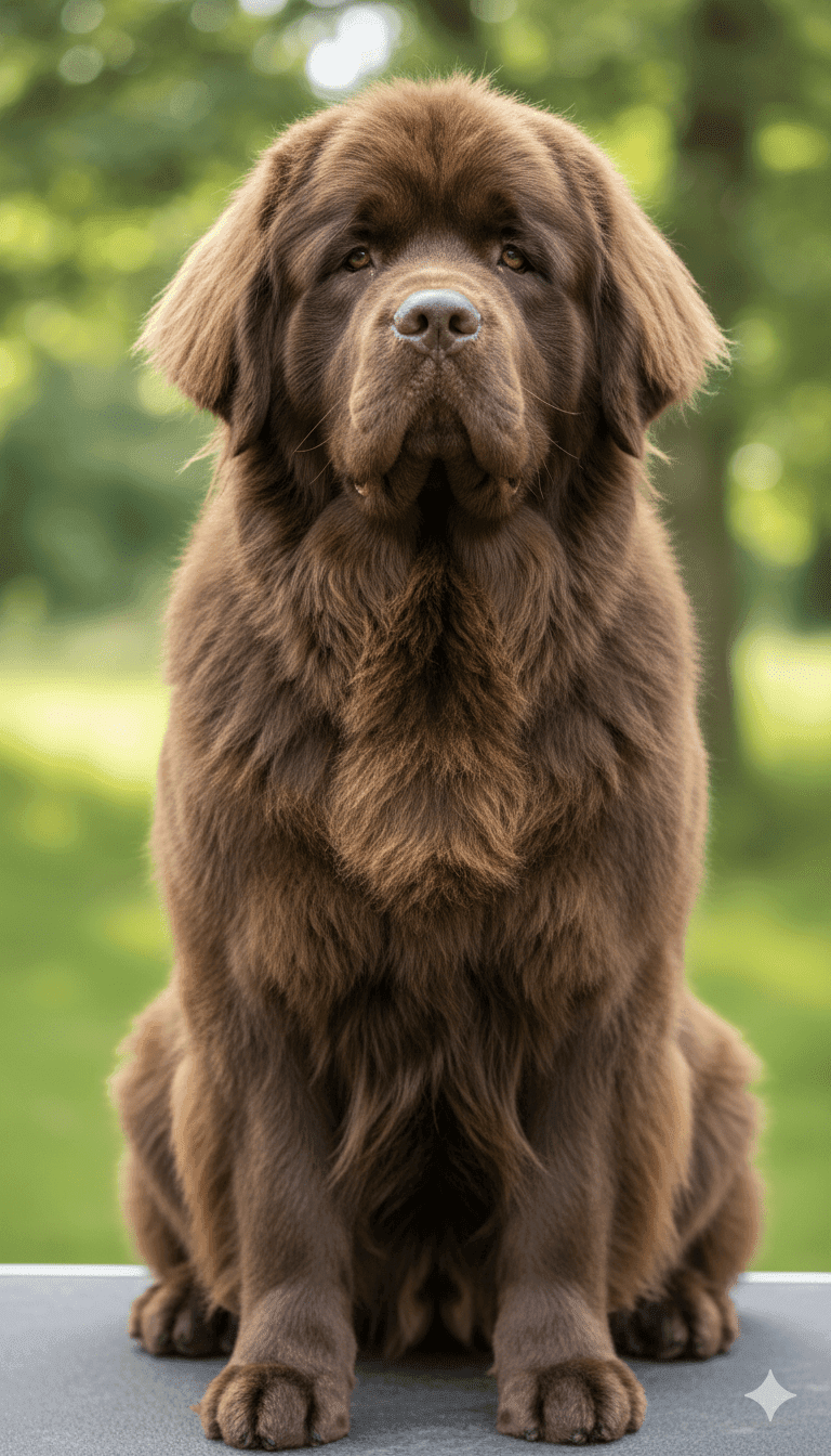 Newfoundland dog sitting outdoors