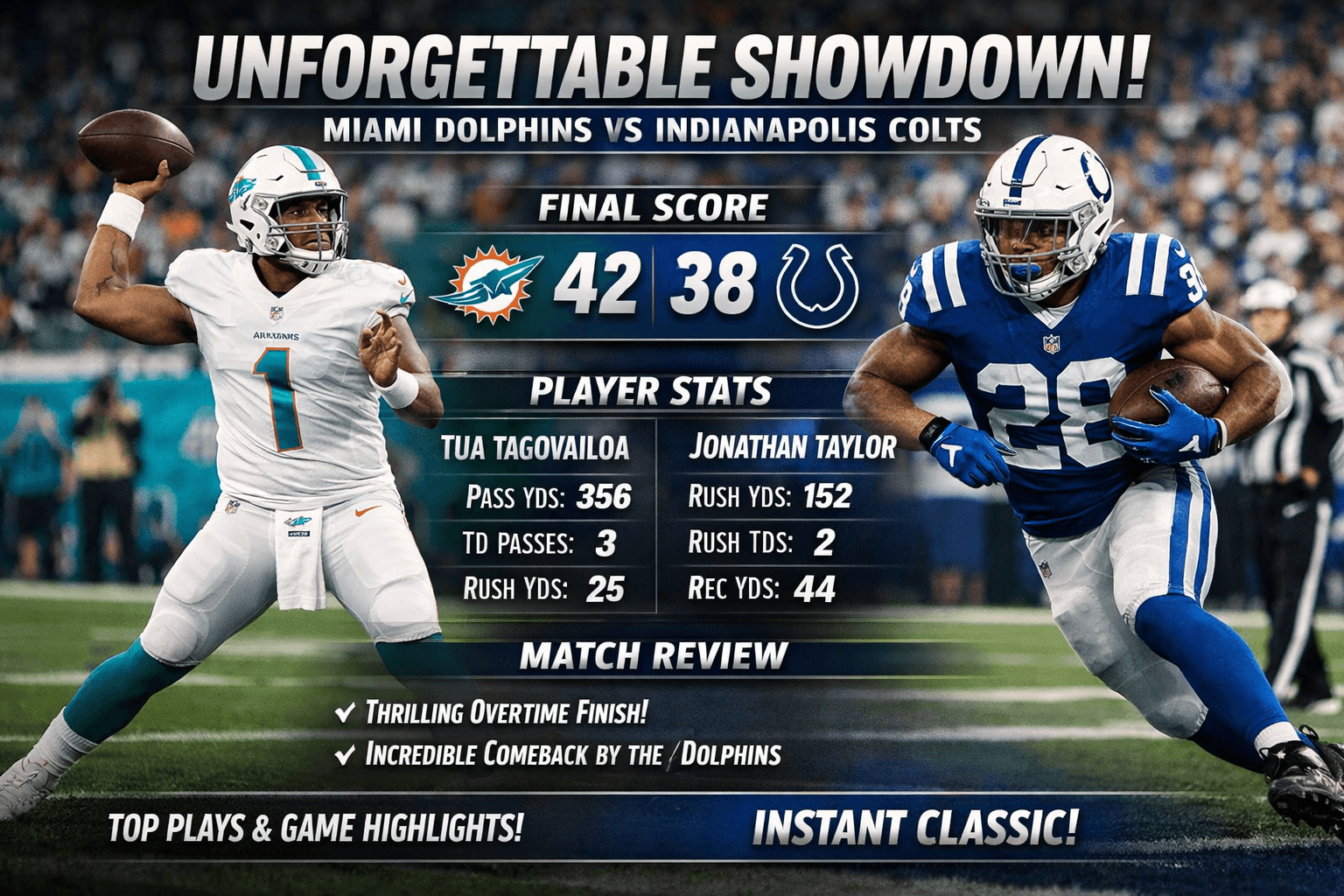 Miami Dolphins vs Indianapolis Colts Match Player Stats