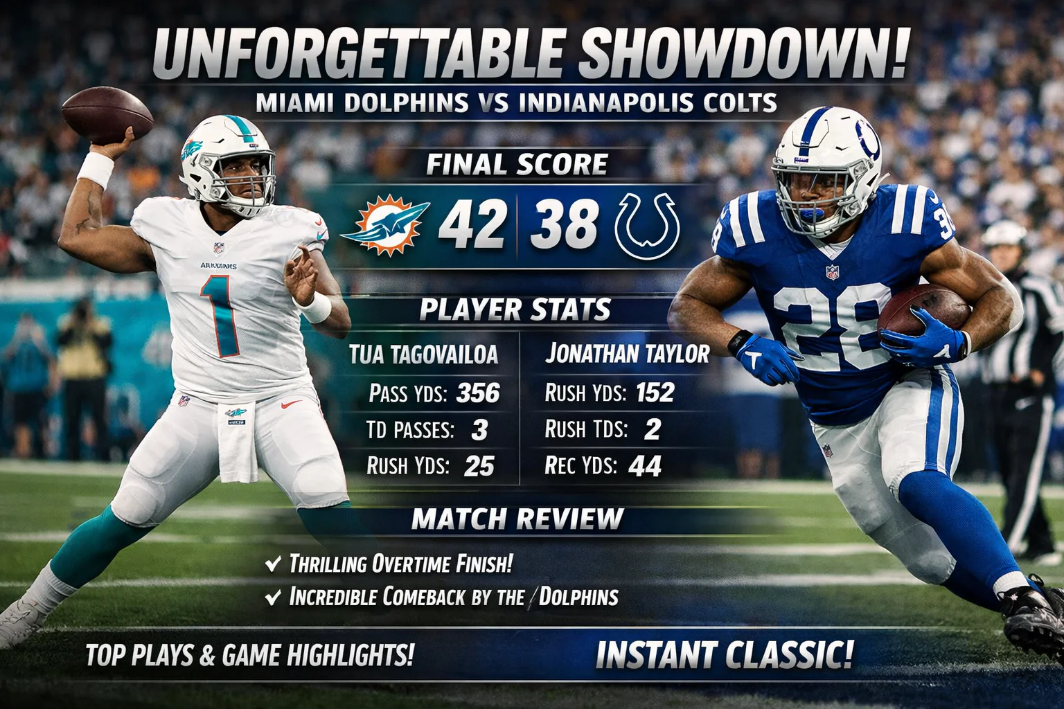 Miami Dolphins vs Indianapolis Colts Match Player Stats