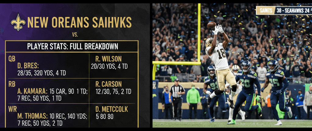 New Orleans Saints vs Seahawks Match Player Stats