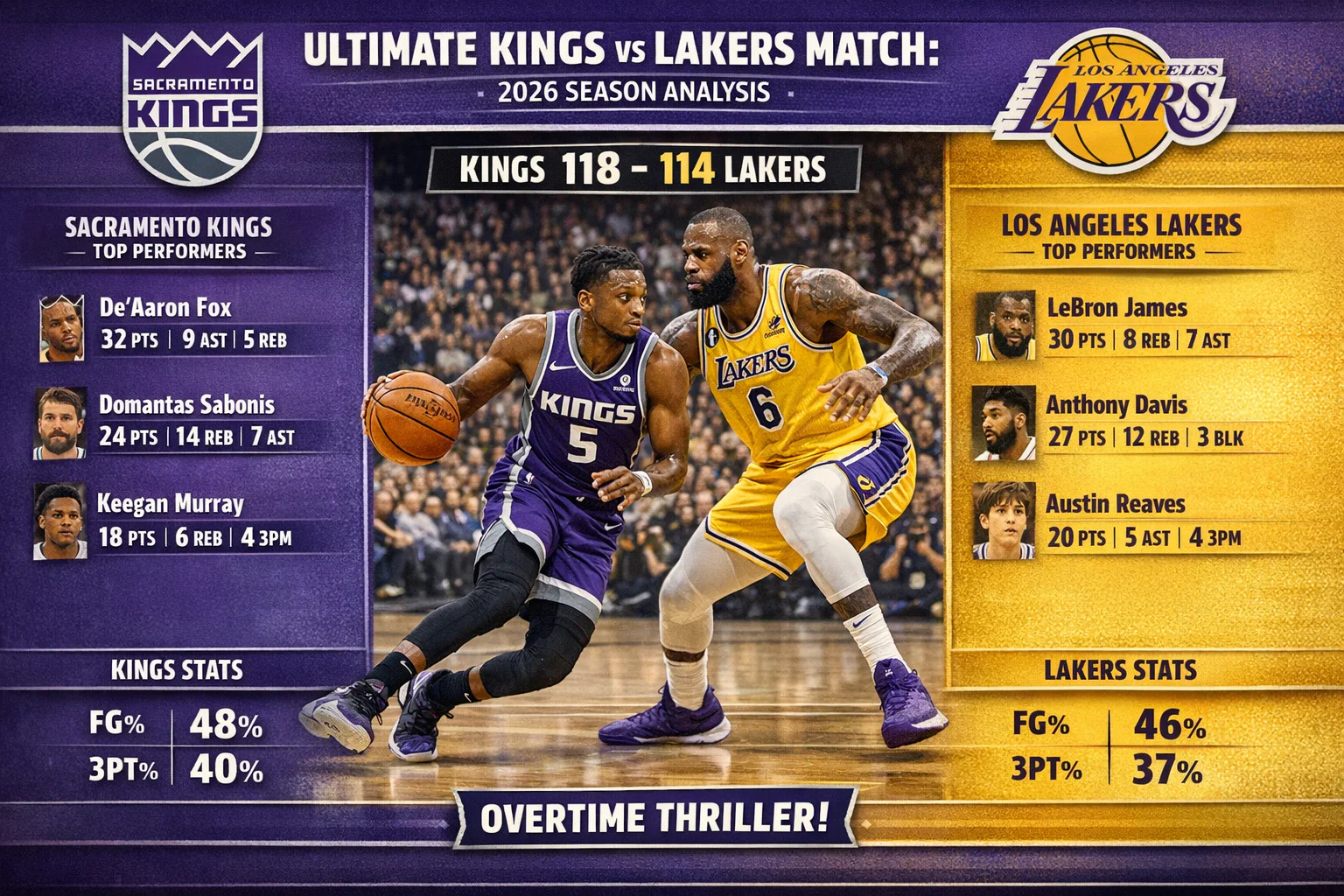 Sacramento Kings vs Lakers Match Player Stats