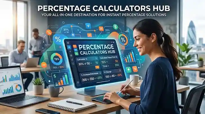Percentage Calculators Hub online dashboard showing math percentage calculations and charts